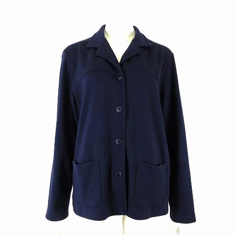 ランズエンド LANDS' END ジャケット ジャージー コットン 長袖 S 紺 ネイビー レディース拍卖