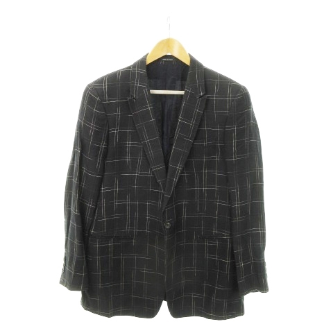 エンポリオアルマーニ EMPORIO ARMANI DAVID LINE テーラードジャケット ピークドラペル 総裏地 シングルベント リネン 麻 チェック 黒 ブ拍卖