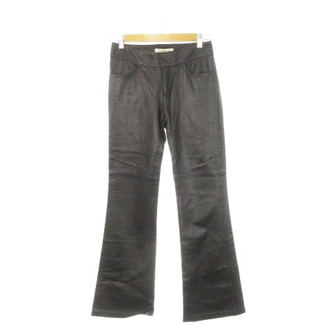 ピンキー&ダイアン ピンダイ PINKY&DIANNE ラムレザーパンツ フレア 本革 羊革 サイド編み込み レースアップ 36 S 黒 ブラック /AH2拍卖