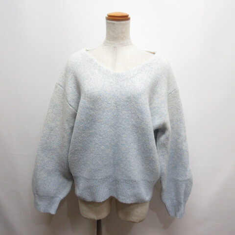 未使用品 アースミュージック&エコロジー EARTH MUSIC & ECOLOGY ラメ グラデーション ニット プルオーバー F ブルー Vネック セーター拍卖