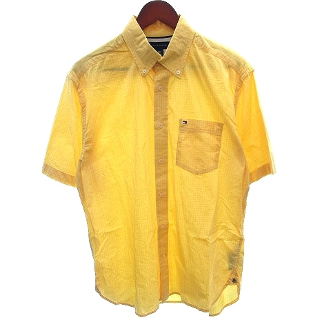 トミーヒルフィガー TOMMY HILFIGER ボタンダウンシャツ チェック 半袖 S 黄色 イエロー /AU メンズ拍卖