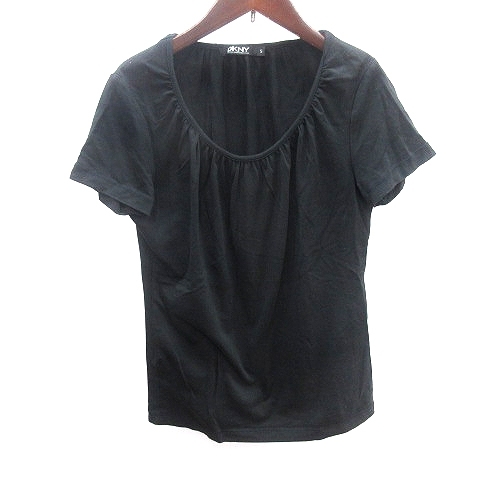 ダナキャランニューヨーク DKNY カットソー Tシャツ ホースシューネック 半袖 S 黒 ブラック /AU レディース拍卖
