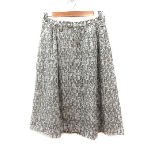 ネネット Ne-net フレアスカート ミモレ ロング ウール 総柄 2 グレー ベージュ /MS レディース拍卖