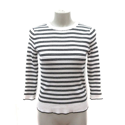 アプワイザーリッシェ Apuweiser-riche ニット カットソー ボーダー カシミヤ混 リブ 長袖 2 白 ホワイト 黒 ブラック /MS レディース拍卖