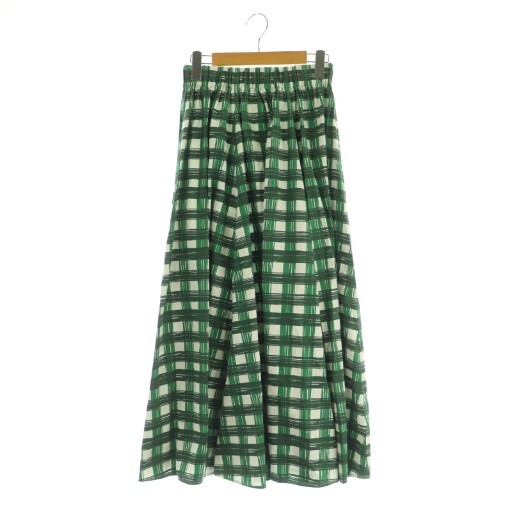 ミラオーウェン Mila Owen 23SS ギャザーマキシスカート ロング フレア チェック 0 グリーン /MY ■OS レディース拍卖
