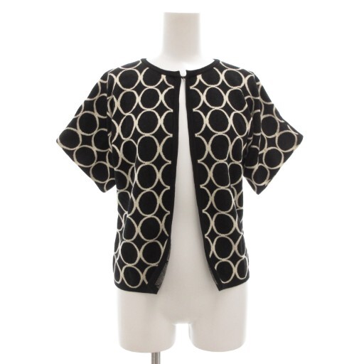 マックスマーラ MAX MARA 白タグ ボレロ カーディガン ニット 半袖 サークル 総柄 S 黒 ブラック 白 ホワイト /GV ■GY18 レディース拍卖