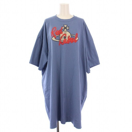 ヴィヴィアンウエストウッドレッドレーベル 美品 ワンピース Tシャツ ミニ丈 半袖 ロゴ オーブ 刺繍 00 青拍卖