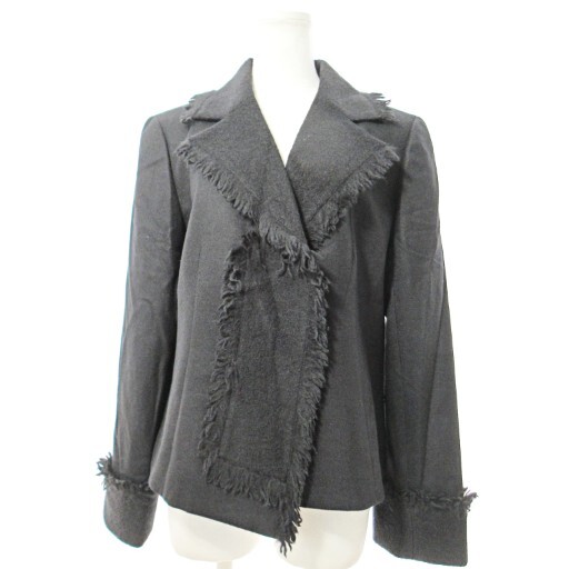 レリアン Leilian テーラードジャケット ブレザー ウール アンゴラ混 ストレッチ フリンジ 11 黒 ブラック 0918 ■YHS3 レディース拍卖