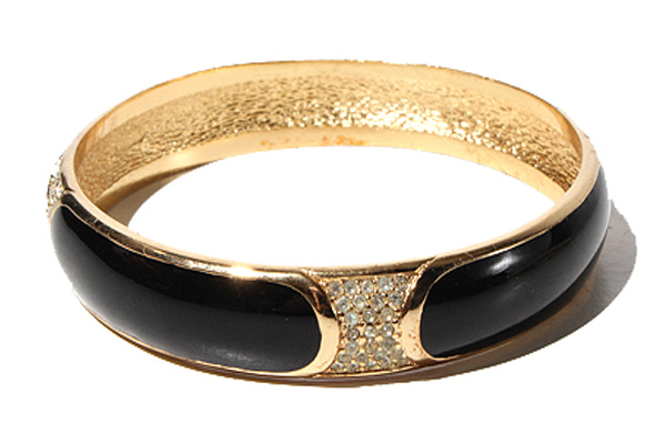 1970's Vintage Dior ヴィンテージ ディオール ラインストーン バングル ブレスレット BLACK GOLD ブラック ゴールド /● レディース拍卖