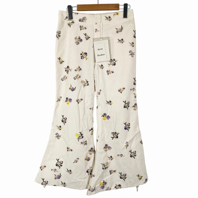アクネ ストゥディオズ Acne Studios コーデュロイ フレアパンツ ボトムス 花柄 白 ホワイト 34 XS相当 レディース拍卖