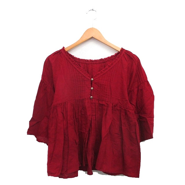 トゥモローランド TOMORROWLAND カーディガン 七分袖 Vネック コットン シンプル レッド 赤 /KT33 レディース拍卖