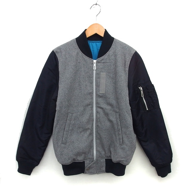 スライ SLY MILITARY MA-1 中綿 ブルゾン ウール混 リブ ジップアップ 切替 2 グレー /NT5 レディース拍卖