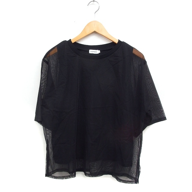 レプシィム ローリーズファーム LEPSIM LOWRYS FARM チュール レイヤード カットソー 5分袖 丸首 無地 F ブラック 黒 /FT19 レディース拍卖