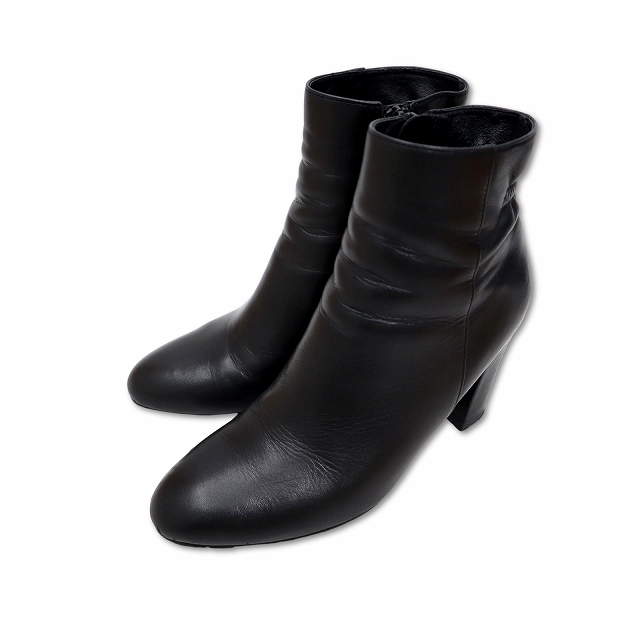 piedi nndi レザー サイドジップ ショートブーツ 23.0 ブラック レディース拍卖