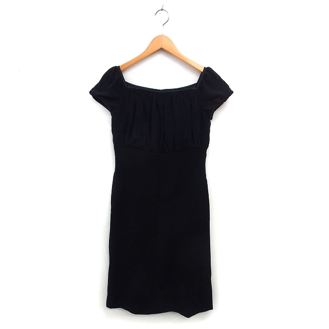 メルローズ MELROSE ギャザー フレア ワンピース ひざ丈 ギャザー ラグランスリーブ 半袖 3 黒 ブラック /NT19 レディース拍卖