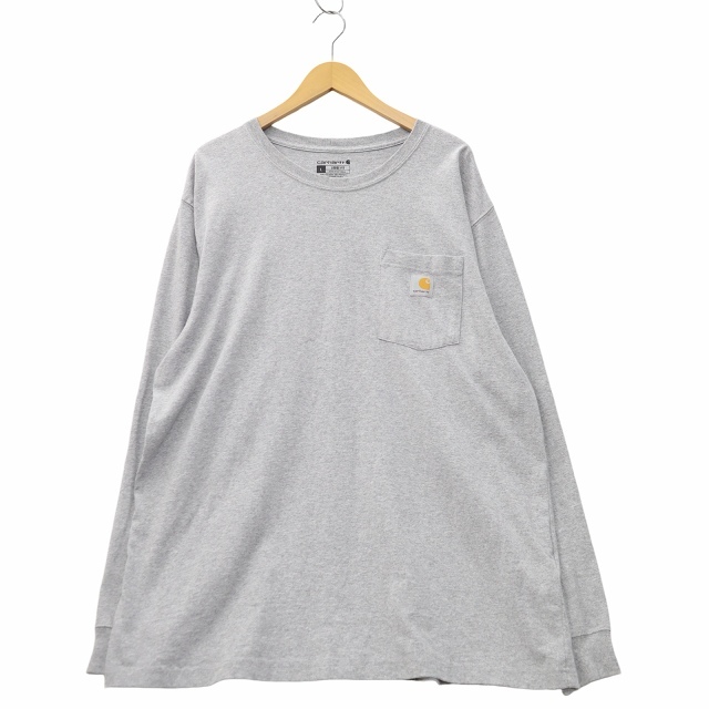 カーハート carhartt 胸ポケット 長袖 クルーネック コットン Tシャツ L GRAY グレー TK0126-M メンズ拍卖