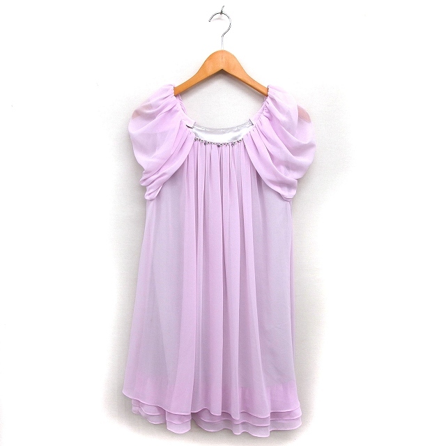 レッセパッセ LAISSE PASSE シフォン ドレス フレア ワンピース ひざ丈 ギャザー 装飾 ノースリーブ 36 ピンク /NT1 レディース拍卖