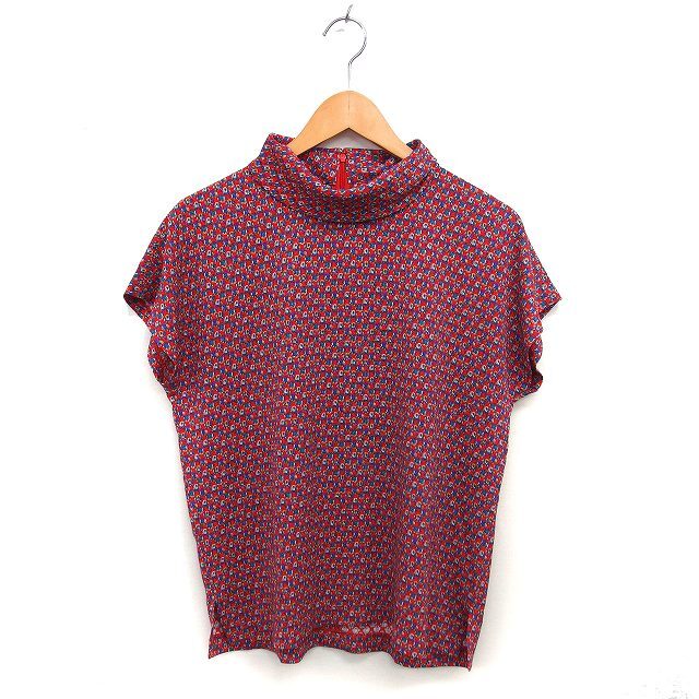シセンドウ 詩仙堂 HITOSHI TAMURA フレンチスリーブ ちりめん カットソー タートルネック 総柄 半袖 赤 レッド /NT33 レディース拍卖