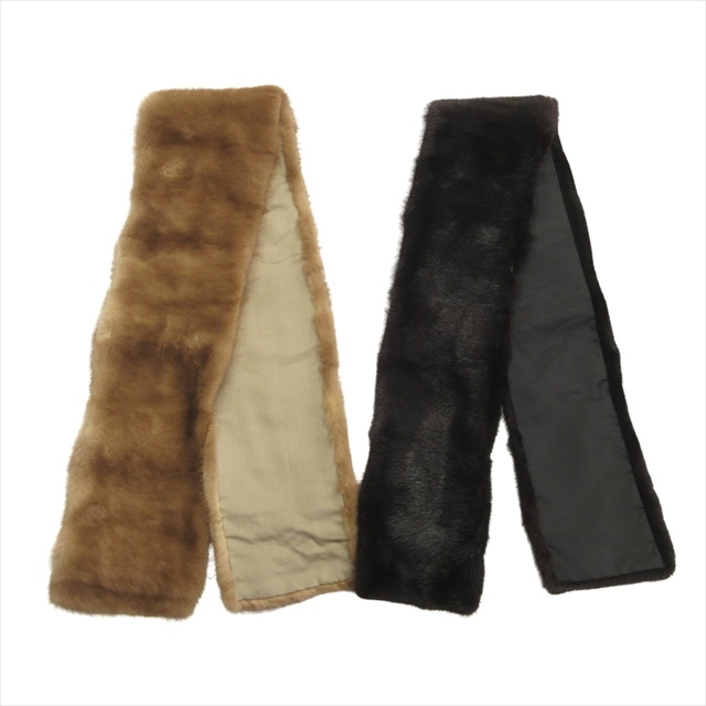 ミンクファー ティペット 2点セット まとめ 毛皮 マフラー 茶 ブラウン 黒 ブラック レディース拍卖