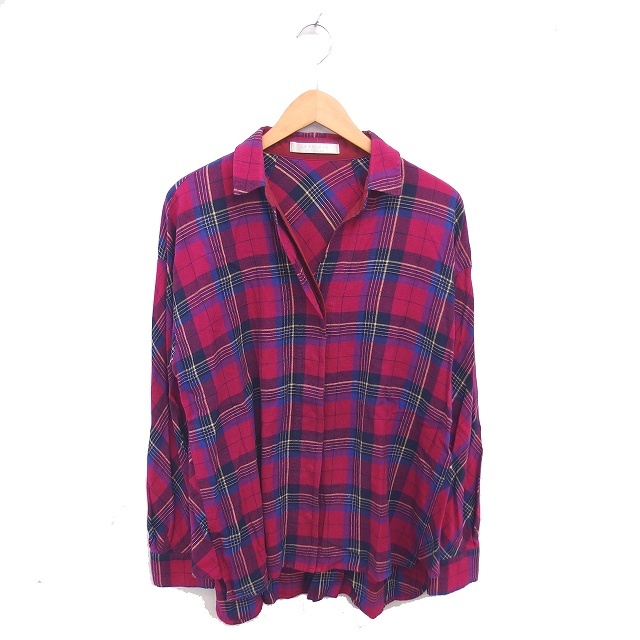 アズノウアズ as know as ANY WEAR チュニック シャツワンピ チェック ゆったり 長袖 * 赤紫 紺 ワインレッド ネイビー /TT レディース拍卖