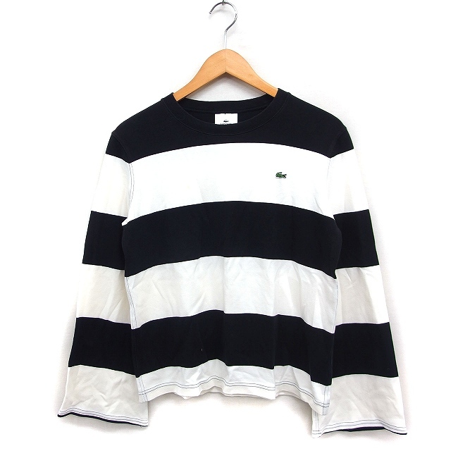 ラコステ ライブ Lacoste L!VE 国内正規品 ワイドボーダー Tシャツ カットソー 長袖 L ブラック 黒 ホワイト 白 /FT24 レディース拍卖