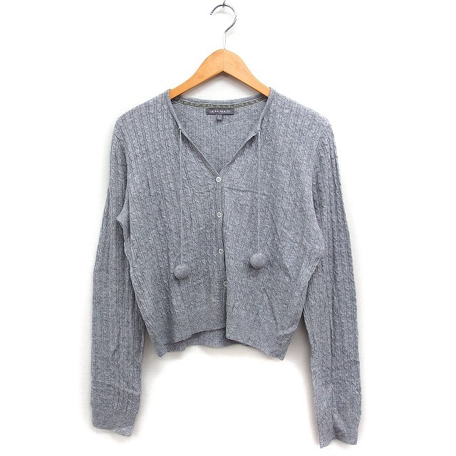 ローラアシュレイ LAURA ASHLEY ケーブル編み カーディガン ボンボン付き ウール混 UK14 グレー 灰 /FT41 レディース拍卖