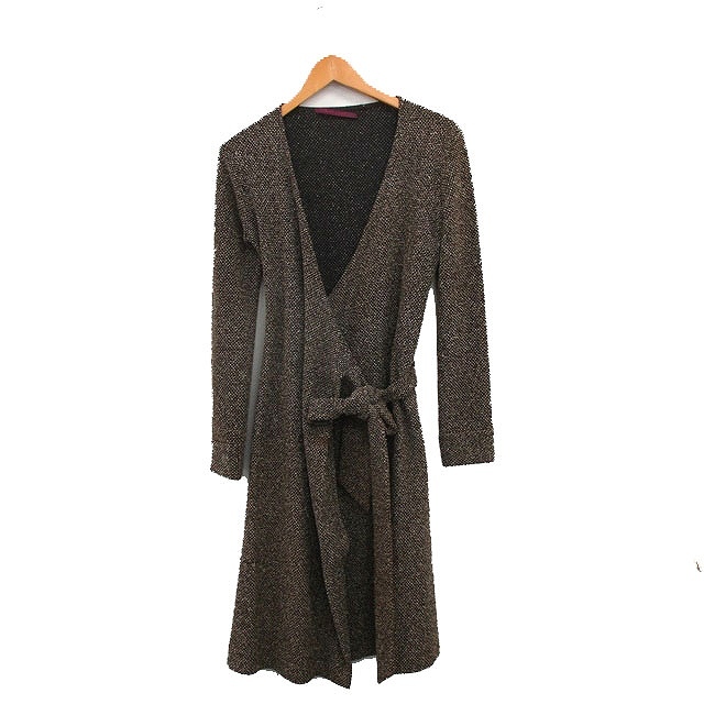 ラピスビームス LAPIS BEAMS カーディガン ロング 長袖 リボン ラメ 40 ブラウン 茶 /KT12 レディース拍卖