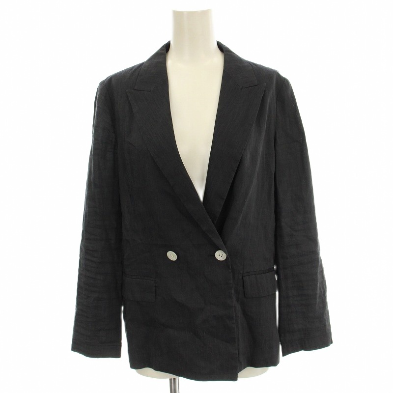 アナイ ANAYI 19SS リネンジャケット 101917-10-170-65 ダブル テーラードジャケット 36 黒 ブラック拍卖