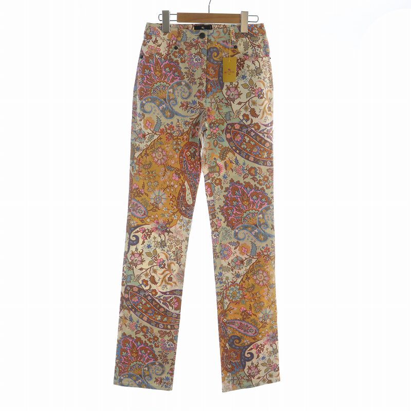 未使用品 エトロ ETRO テーパードパンツ タグ付き ロング ジップフライ ロゴ ペイズリー柄 総柄 40 M マルチカラー ■GY19 /MQ拍卖