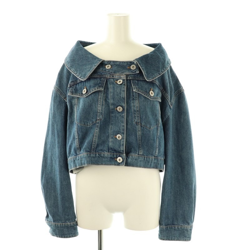 ミュウミュウ miumiu GWB046 ロゴプリント クロップドデニムジャケット Gジャン ジージャン 38 ブルー /ES ■OS レディース拍卖