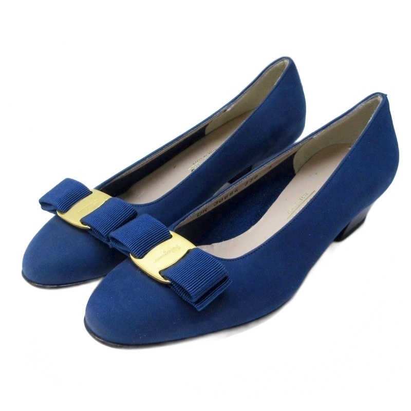 サルヴァトーレフェラガモ Salvatore Ferragamo ヴァラ リボン パンプス ヌバック レザー ヒール 5 C 約22.5cm IBO79 0912 レディース拍卖