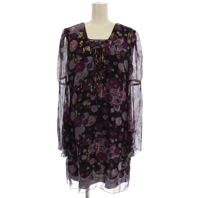 アナスイ ANNA SUI シルクチュニック 54-01-5513 シアー ワンピース 星柄 2 黒 紫 パープル /☆G拍卖