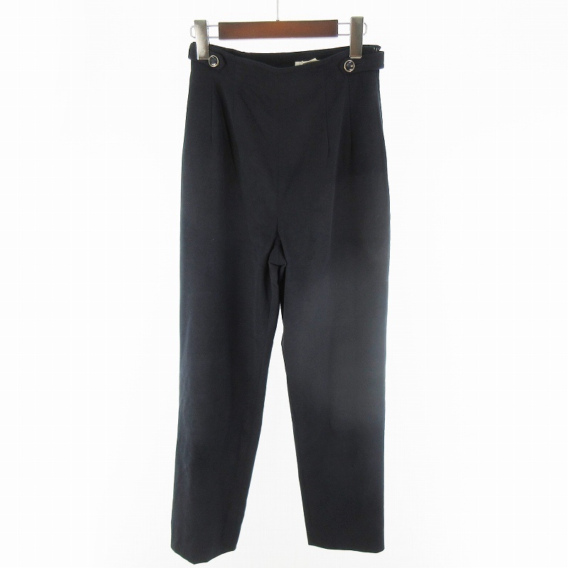 クレージュ courreges テーパードパンツ サイドボタン フェイクレザー 紺 ネイビー 64-91 ボトムス レディース拍卖