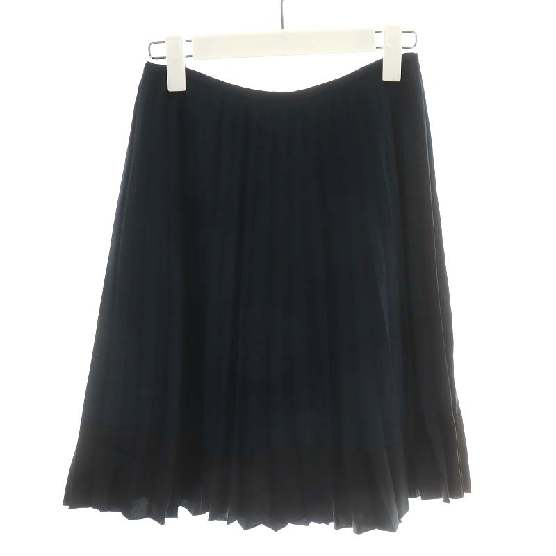 アンレクレ en recre プリーツスカート ひざ丈 バイカラー 36 S 紺 ネイビー 黒 ブラック /AN43 ■GY09 レディース拍卖