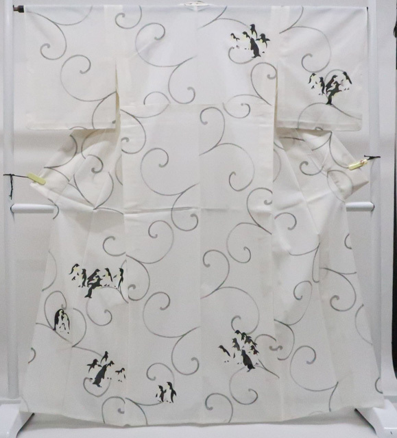 《古美術京松》リサイクル着物 小紋 オリジナル 夏物 夏 ペンギン 身丈約163cm 裄丈65.5cm r7z09-608拍卖