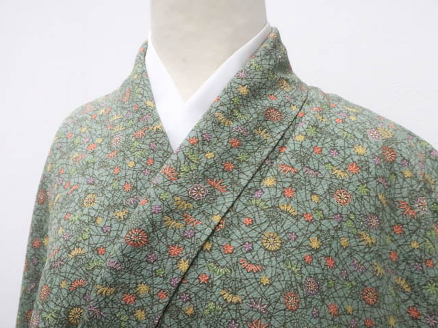 《古美術京松》リサイクル着物 小紋 作家物 落款入り 古典 正絹 身丈約164cm 裄丈64.5cm soi7z09-9拍卖