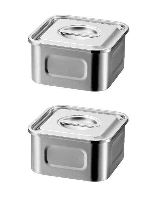 ★キッチンポット浅型角取手無約10.5X10.5cm蓋ツマミ付引掛金具付2個蓋の置き場に困らない引掛金具付の蓋ステンレス18-8日本拍卖