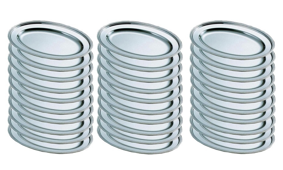 ☆ステンレス 小判皿 巻渕16インチ(約長さ400X幅270mm)30枚様々なお料理の盛り付けに日本製新品拍卖