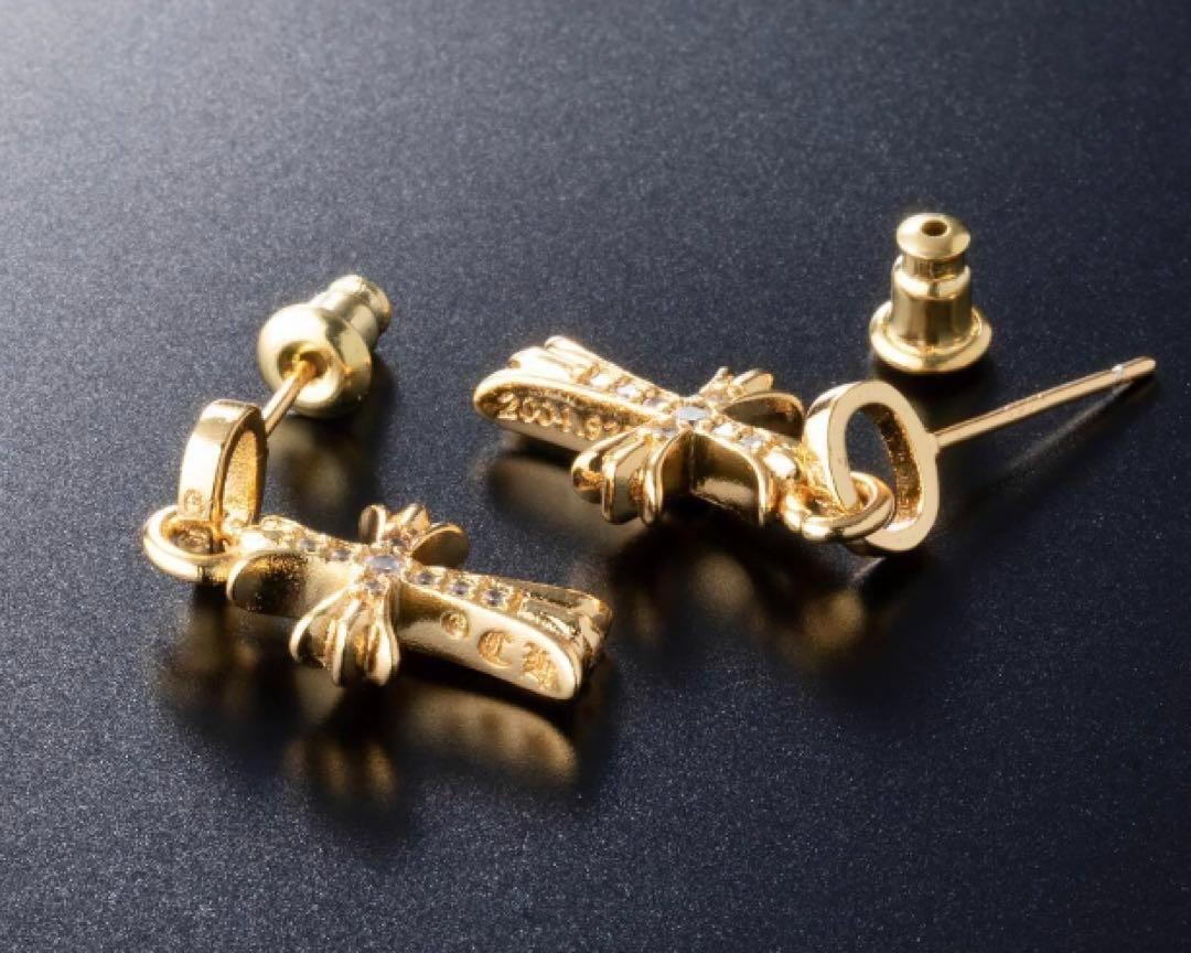 ゴールド クロス ベビーファット ジルコニア ゴールド ピアス 2個 036拍卖