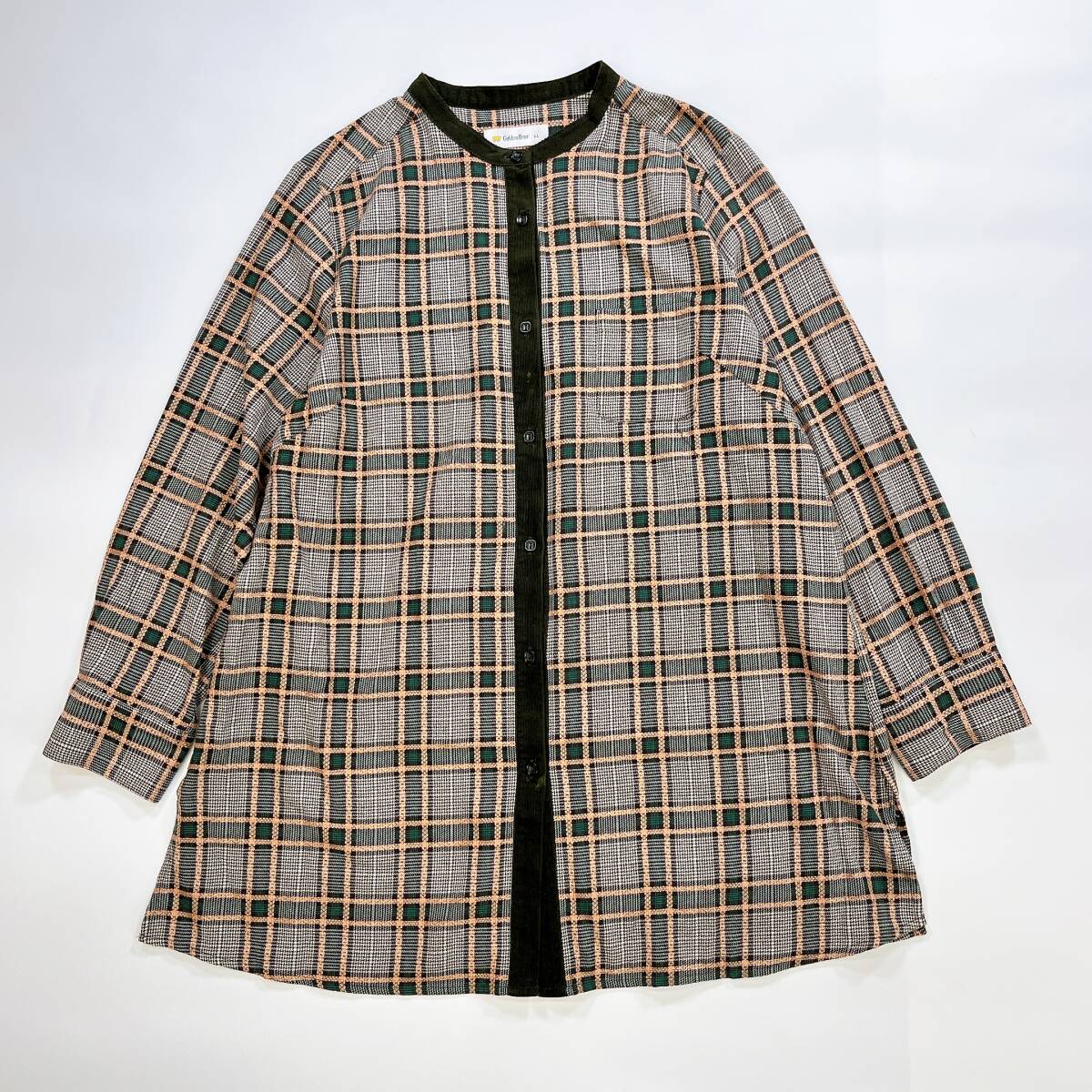 Golden Bear チェック シャツ チュニック LL 大きいサイズ 長袖 秋物 ゆったり 体型カバー 普段着 柔らか ミセス ゴールデンベアー〇532y拍卖