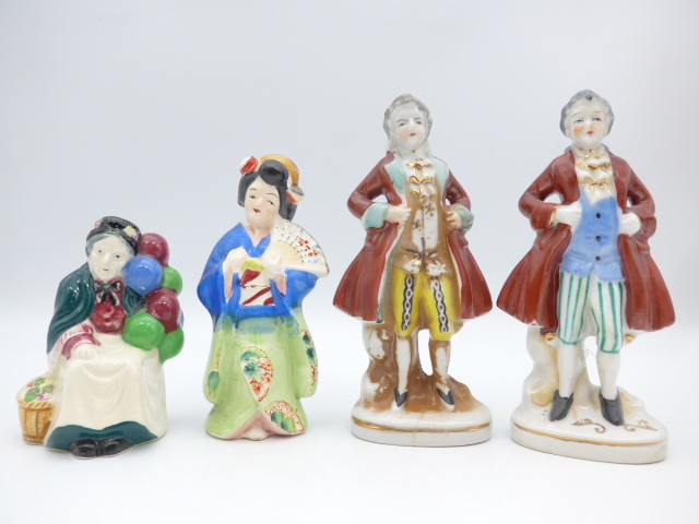 #37339 陶器 人形 OCCUPIED JAPAN/オキュパイドジャパン 4個セット 西洋 和風 舞妓 着物 アンティーク 日本製 置物 オブジェ インテリア拍卖