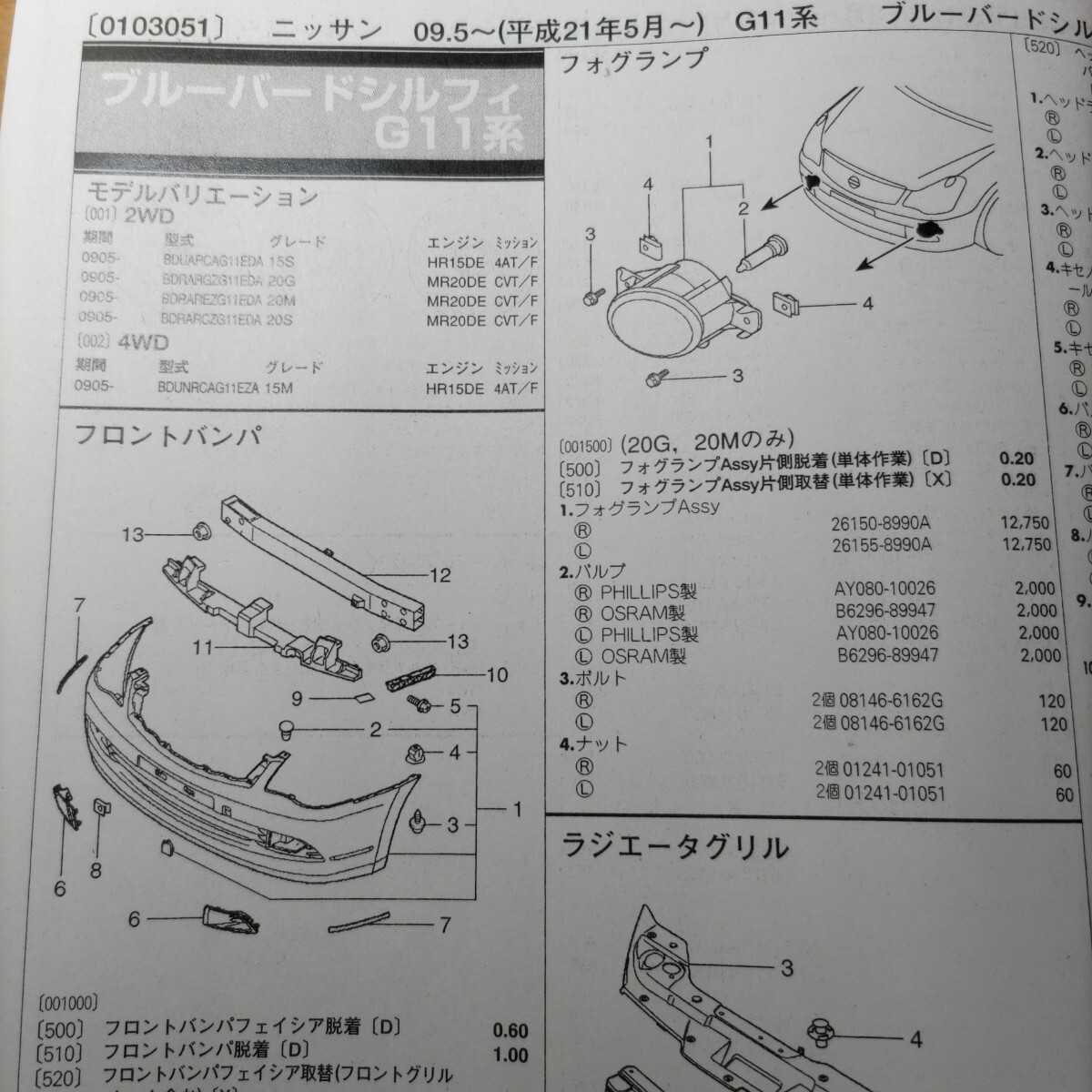 ■■【パーツガイド】 ニッサン ブルーバードシルフィ (G11系) H21.5~ 2010年後期版 【絶版・希少】拍卖
