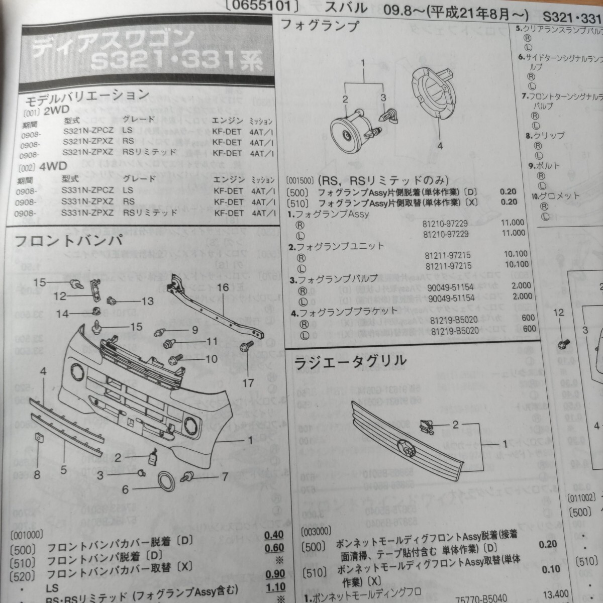 ■■【パーツガイド】 スバル ディアスワゴン (S321・331系) H21.8~ 2013年後期版 【絶版・希少】拍卖