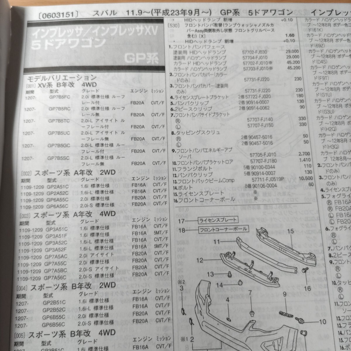 ■■【パーツガイド】 スバル インプレッサ/インプレッサXV (GP、GJ系) H23.9~ 2013年後期版 【絶版・希少】拍卖