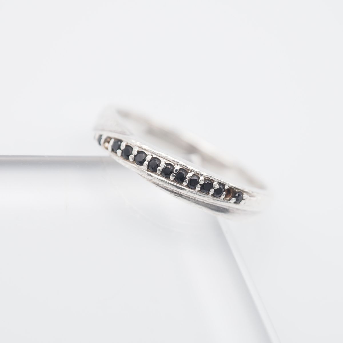 C736 オニキス 925刻印 リング ラインストーン デザイン シルバー 指輪 15号拍卖