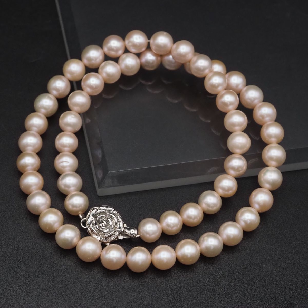 F011 本真珠 7.7mm珠 パール ネックレス デザイン シルバー 6月誕生石拍卖
