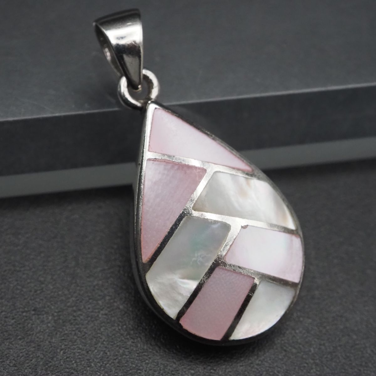 C695 シェル 925刻印 ペンダント トップ インレイ ドロップ ミックスカラー デザイン シルバー チャーム ヘッド拍卖
