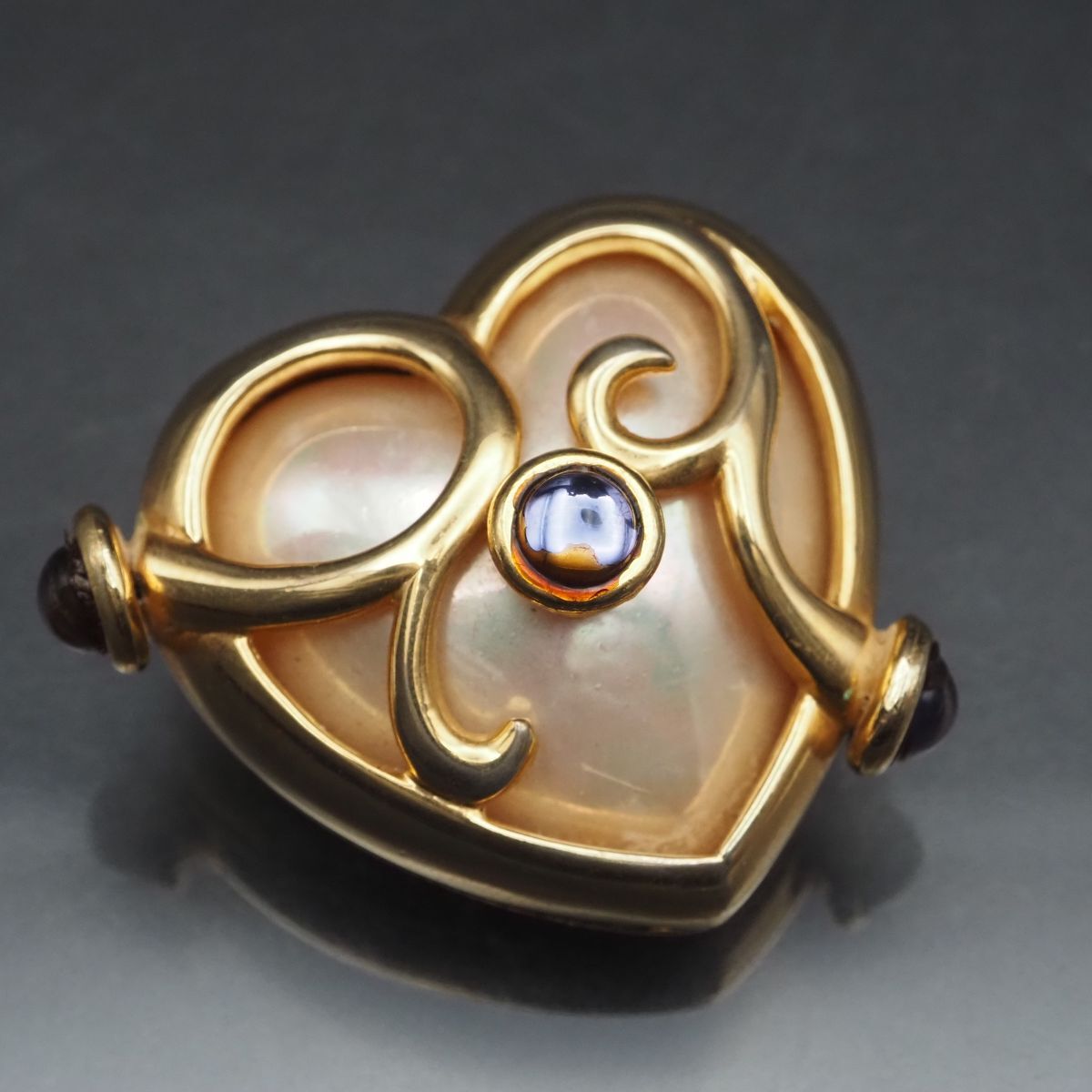 F237 CRAFT クラフト ブローチ ハート アメジスト風 フェイクパール ゴールド デザイン拍卖