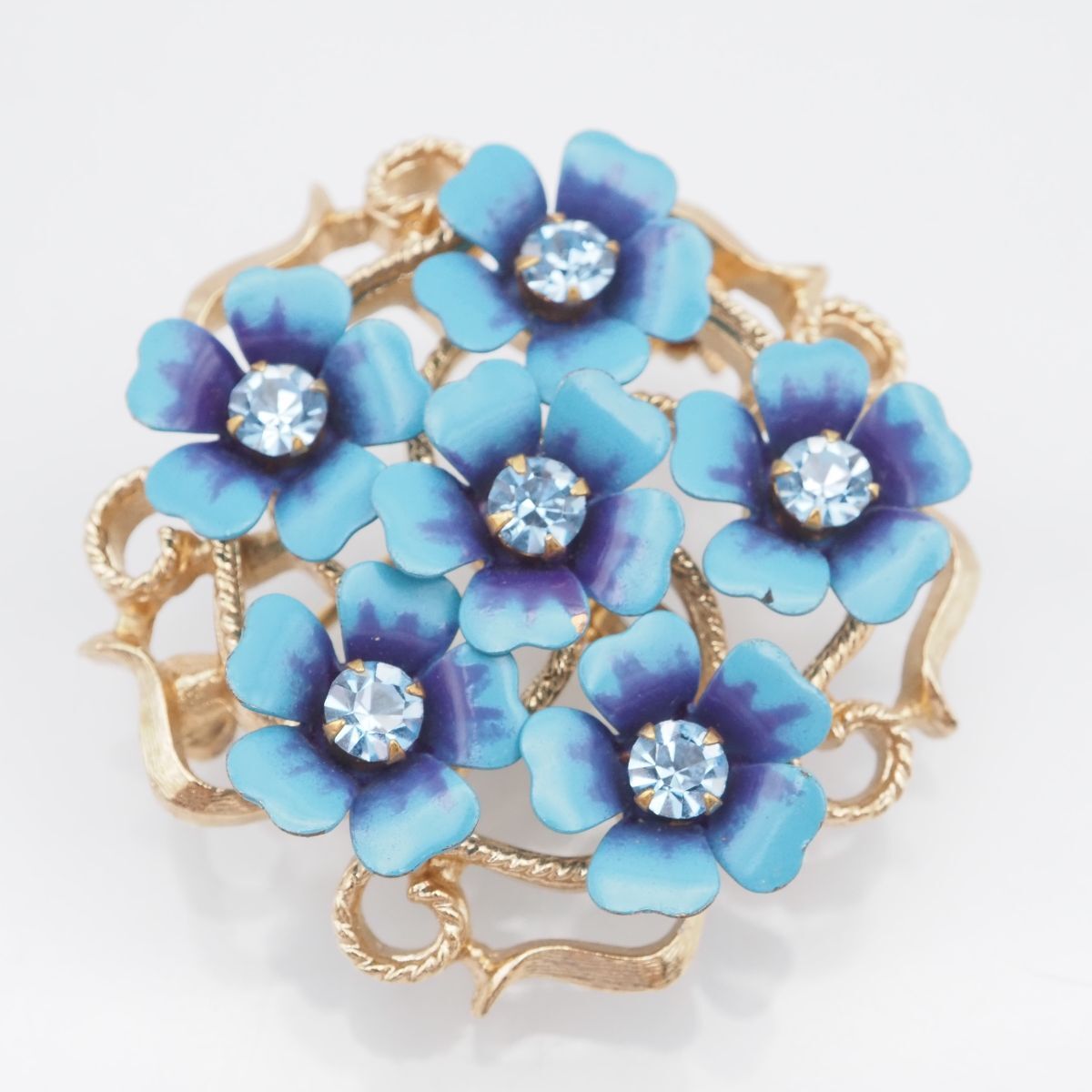 F316 AVON エイボン ブローチ フラワー ブルーストーン風 ゴールド デザイン拍卖