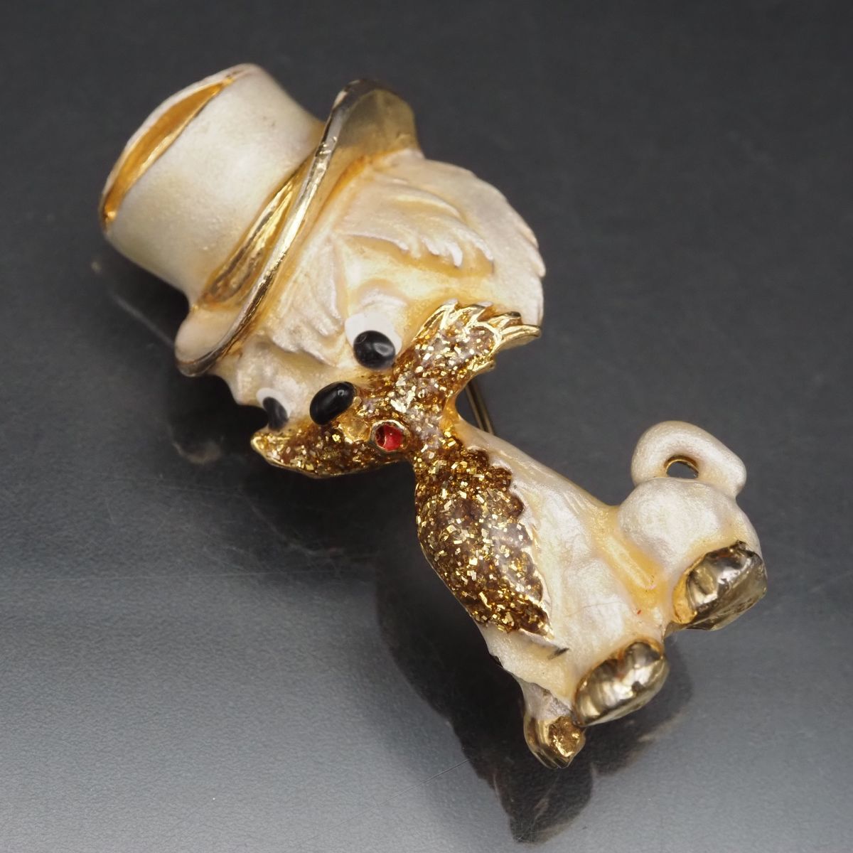 F465 ブローチ 犬 ドッグ エナメル ゴールド デザイン コスチュームジュエリー拍卖
